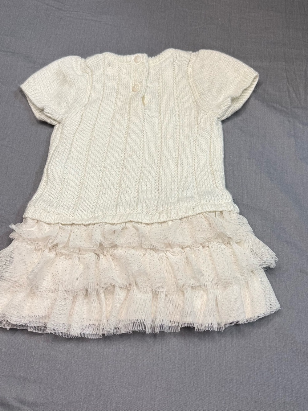 Place Cream Knit Cable Dress with Black Ribbon and Tulle Skirt - Picture 3 of 4
